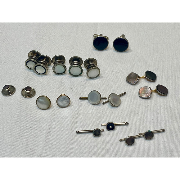 Lot Vintage Art Deco Snap Links Pull Apart Cufflinks Tie Tacks - Picture 1 of 8